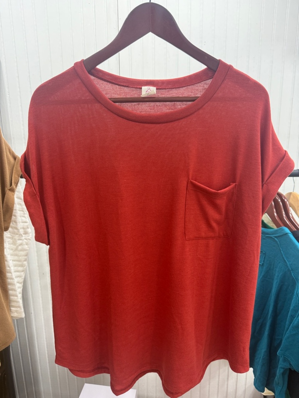 Like Love Everyday Short Sleeve Pocket Tee - Rust Red